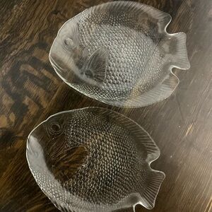 Vintage Arcoroc Poisson Glass Fish Shaped Dinner Plates Set of 2